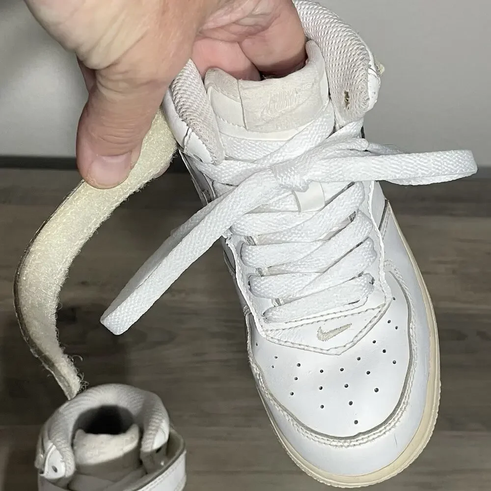 Nike Air Force 1 Mid Boys Size 10C Triple White Athletic Leather Shoes Sneakers